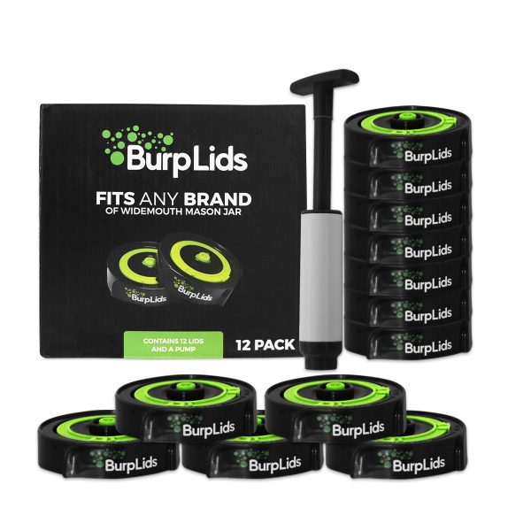 Burp Lids 12 Pack Kit With Pump