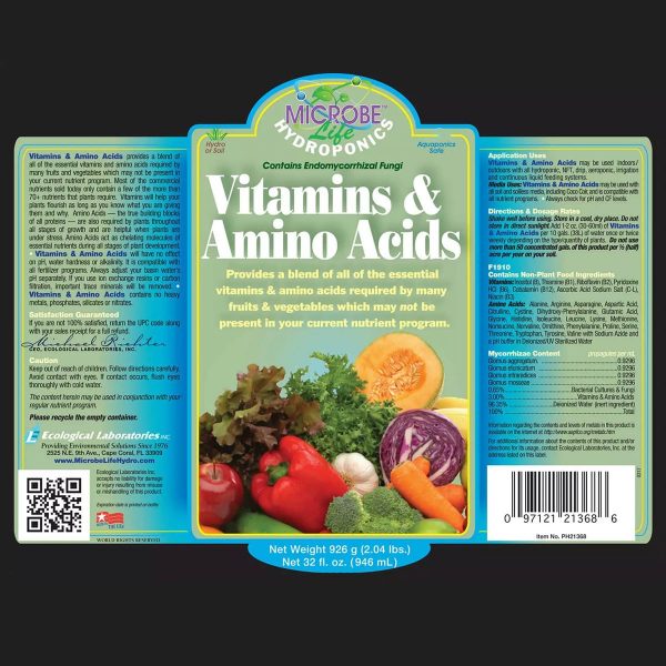 Microbe Vitamins and Amino Acids Label
