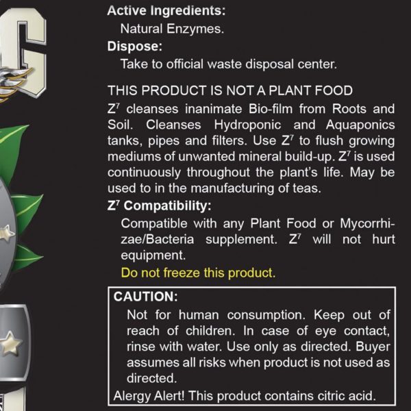 Flying Skull Z7 Enzyme Cleanser Label Ingredients