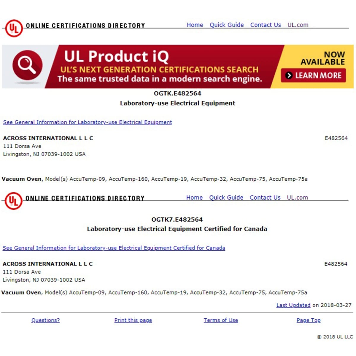 AccuTemp 1.9 Cu Ft Vacuum Oven UL Certification